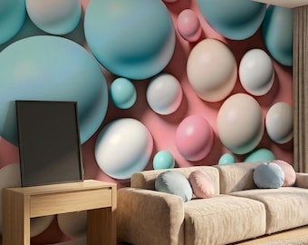 Pastel Sphere Wall Mural Abstract Soft Bubble Wallpaper for Girls Room Modern Playful Nursery Wall Decor