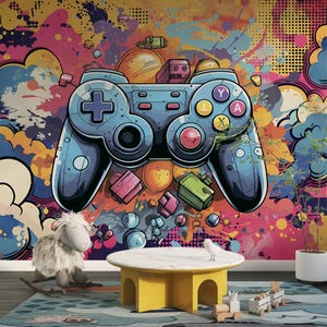 Gaming Room Wallpaper Controller Games Joystick Art Mural Game Playing Kids Room Decor Peel and Stick Self Adhesive Custom Size Wallpaper