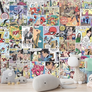 Comics Aesthetic Collage Wall Mural & Wallpaper Cartoon Characters Retro Vintage Comics Pop Art Peel and Stick Decor Home Room