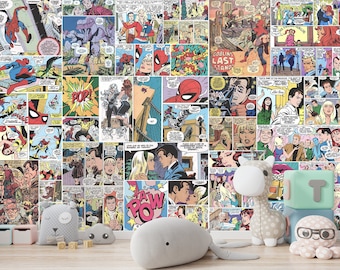Comics Aesthetic Collage Wall Mural & Wallpaper Cartoon Characters Retro Vintage Comics Pop Art Peel and Stick Decor Home Room