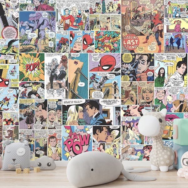 Comics Aesthetic Collage Wall Mural & Wallpaper Cartoon Characters Retro Vintage Comics Pop Art Peel and Stick Decor Home Room
