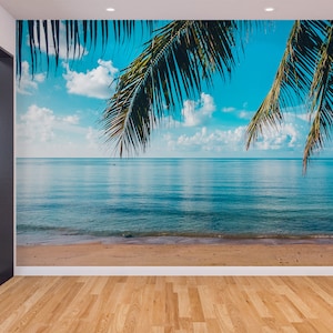 Tropical Beach Palm Tree Wallpaper Paradise Island Peel and Stick Mural ...