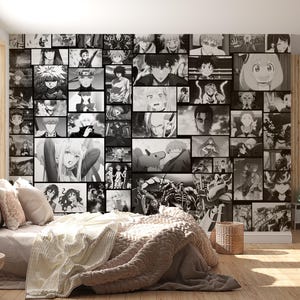 Anime Wallpaper Black and White Wall Mural Anime Famous Manga Characters Aesthetic Comic Room Decor Games Japanese Peel and Stick Playroom