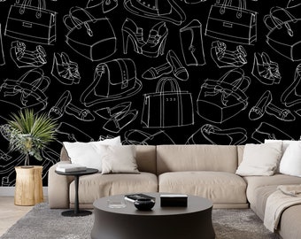 Fashion Design Wallpaper & Wall Mural Girl Pattern Women's Clothing and Handbags Self Adhesive Wall Art Peel and Stick Decor Home Wallpape