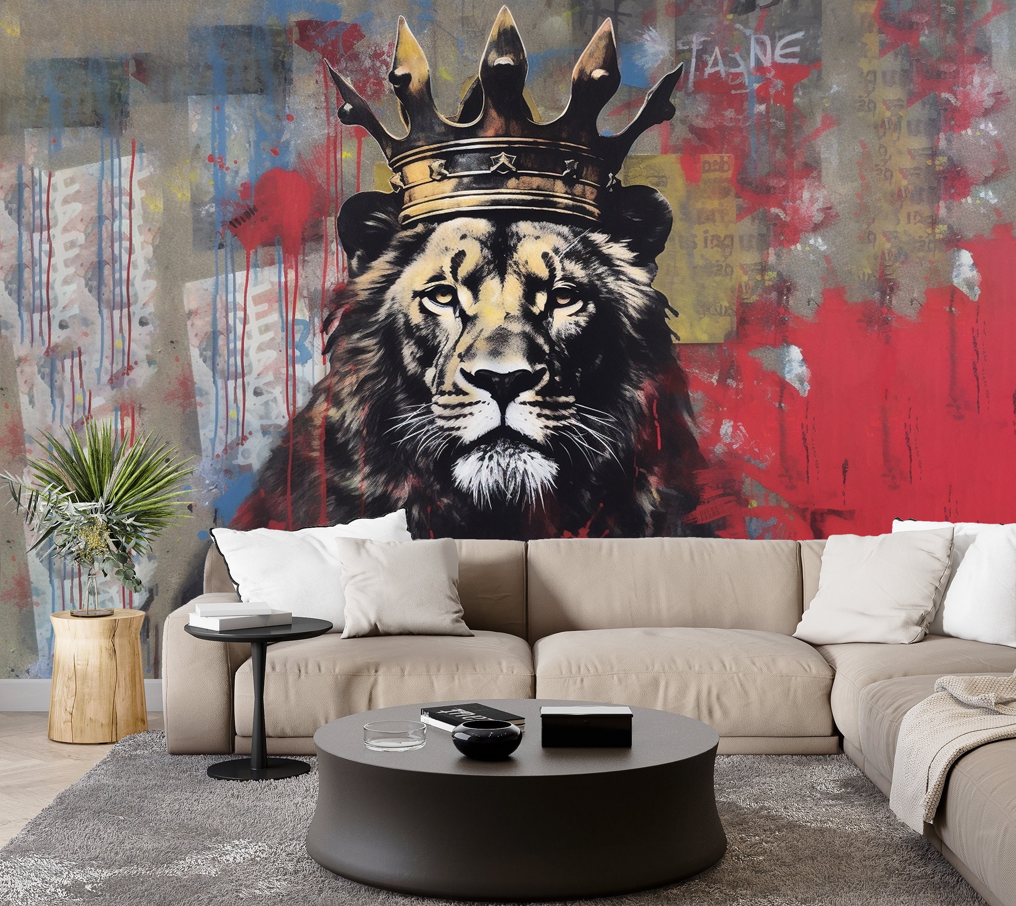 Lion King Graffiti Wallpaper Urban Street Art Wall Mural Accent Grunge ...