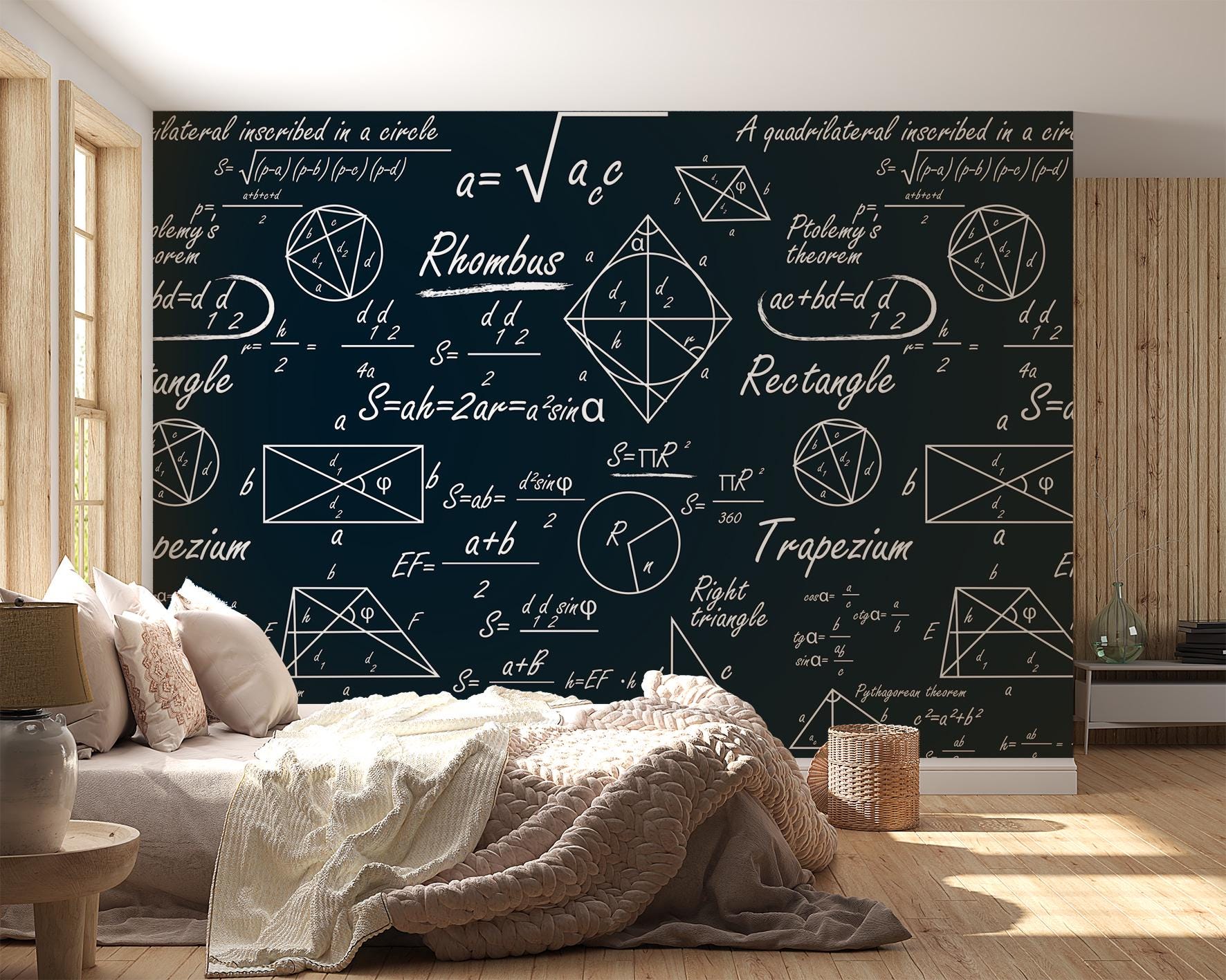 Math Symbols Wallpaper & Science Decor Wall Mural Mathematical Gift Art ...