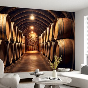Wine Cellar Oak Barrel Wallpaper Mural - Peel and Stick Decor - Etsy