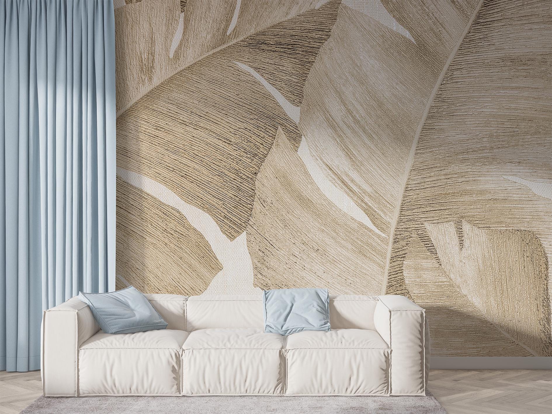 Banana Leaves Wallpaper Tropical Wall Mural Abstract Beige Banana Leaf ...