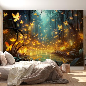 Magical Forest Wallpaper Wall Art Mural Nursery Enchanted Forest Fairytale Wallpaper Mystic Woods Room Decor Peel and Stick Custom Size
