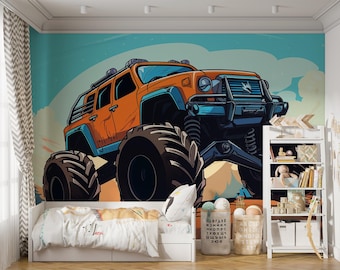 Monster Truck Wallpaper Kids Car Wall Mural Trucks for Boys Modern Cars Room Mural Children Playroom Peel and Stick Wallpaper Custom Size
