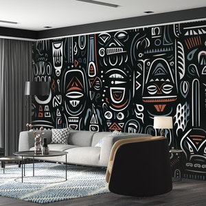 Mural de papel pintado de tribus africanas, rostros surrealistas, autoadhesivo.
