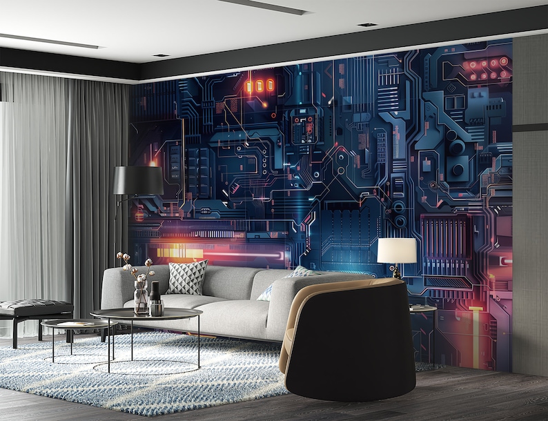 Hi Tech Microchip Wallpaper, Abstract Gaming Room Decor (peel and Stick ...