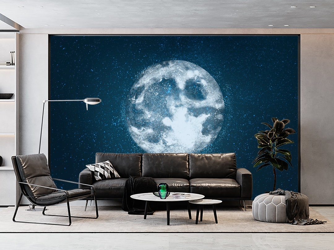 Big Full Moon and Stars Wallpaper & Wall Art Mural Night Sky Full Moon ...