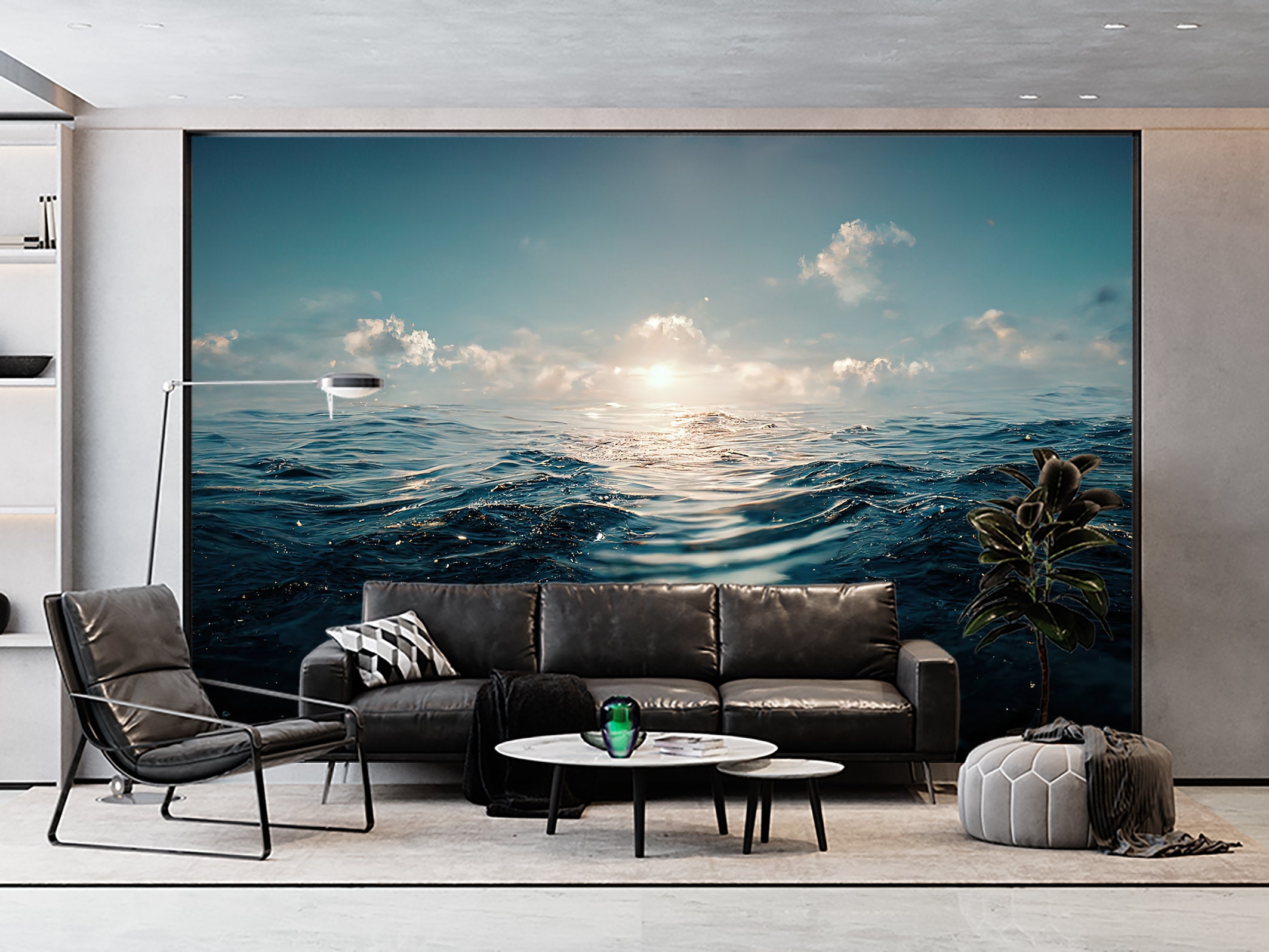 Blue Sea Wall Art Mural Ocean & Sea Abstract Wallpaper Waterfall Nature