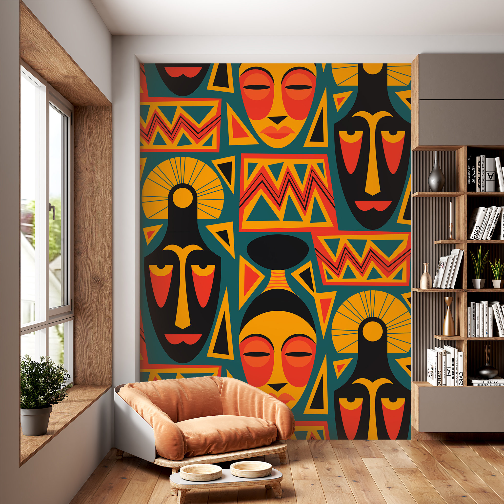 African Faces Abstract Wallpaper & Wall Art Mural African Culture Tribes Surreal Decor Home Room Peel and Stick Custom Size