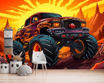 Monster Truck Wallpaper Mural, Boys Room Decor (Peel and Stick)