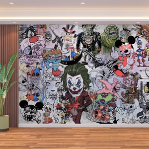 Graffiti Wall Mural & Wallpaper Graffiti Characters Cartoon Urban Living Room Street Pop Art Peel and Stick Decor Home Room