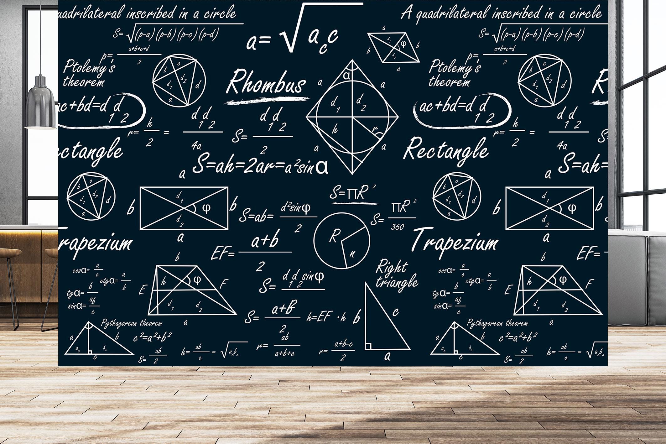 Math Symbols Wallpaper & Science Decor Wall Mural Mathematical Gift Art ...