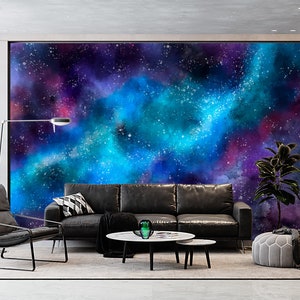 Nebula Space Galaxy Wall Art Mural & Wallpaper Night Starry Sky Planet System Cosmic Universe Wall Art Peel and Stick Decor Home Room