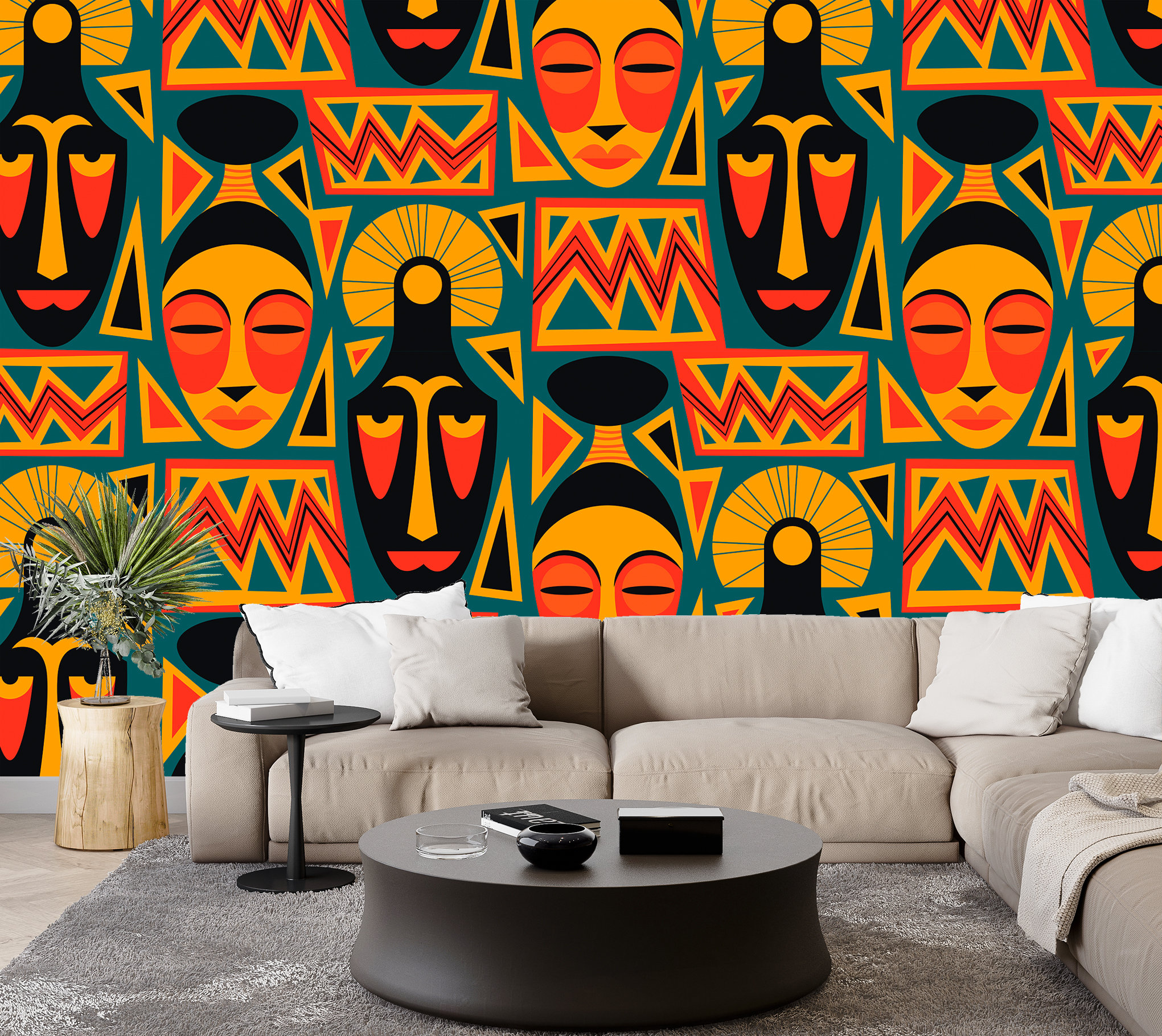 African Faces Abstract Wallpaper & Wall Art Mural African Culture ...