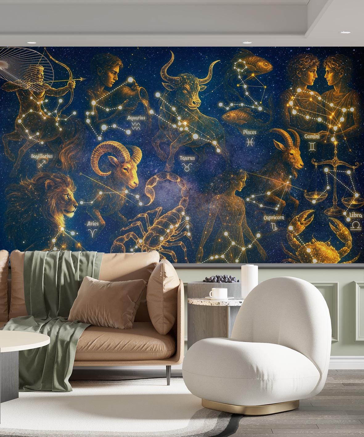 Buy Celestial Constellation Zodiac Wall Mural: Dark Gold Starry Galaxy  Wallpaper Decor Online in India - Etsy