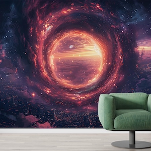 Fantasy Portal Wall Mural Magical Galaxy Black Hole Wallpaper for Kids Room Sci-Fi Space Wallpaper Wall Decor Cosmic Nursery Wall Art Mural