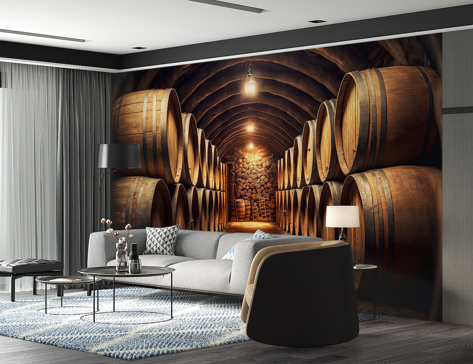 Wine Cellar Oak Barrel Wallpaper Mural - Peel and Stick Decor - Etsy