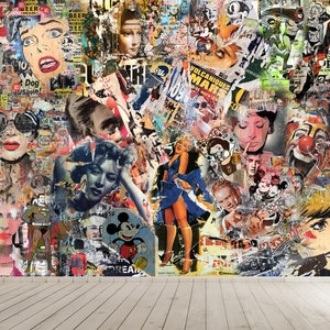 Retro Poster Retro Pop Art Wallpaper Vintage & Wall Mural Wall Art Peel and Stick Decor Home Original Wallpape