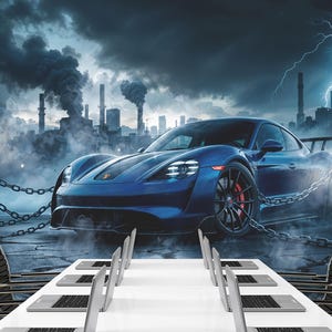 Mural e papel de parede de carros esportivos azuis, mural de parede de carros esportivos, papel de parede de carros de corrida, impressão artística, decoração de parede para crianças, tamanho personalizado
