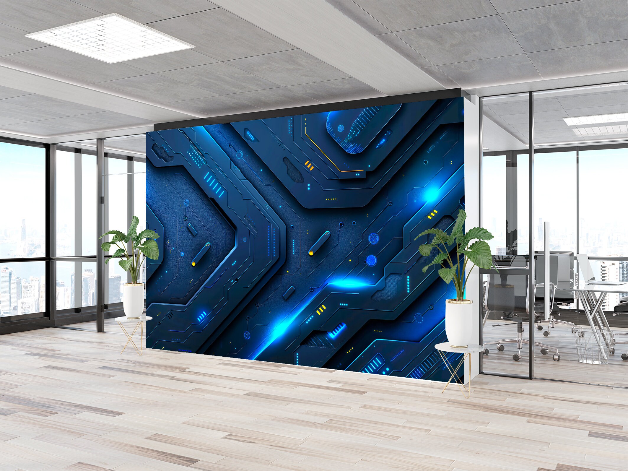 Cyberpunk Gaming Wallpaper, Futuristic Sci Fi Wall Mural, Dark Blue ...
