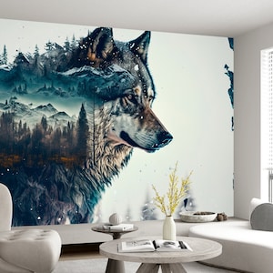 Wolves Winter Forest Snowfield Wall Art Mural & Wallpaper Foggy Forest Wolf Animal Peel and Stick Decor Home Room Custom Size