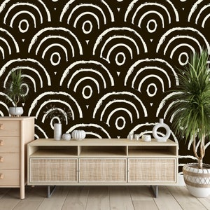 Semicircle Geometric Wallpaper Black & White Abstraact Wall Mural Modern Wall Art Peel and Stick Decor Home