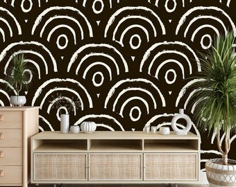 Semicircle Geometric Wallpaper: Black & White Abstract Peel and Stick Mural
