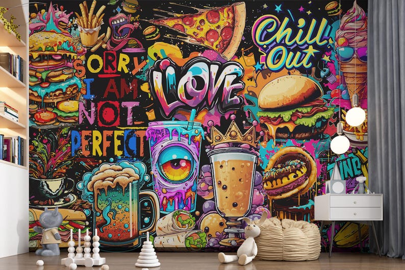 Street Food Art Wallpaper Graffiti Urban Street Art Wall Mural Food ...
