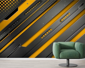 Mural de papel pintado cibernético de alta tecnología: decoración para salas de juegos, fácil de pegar y despegar.