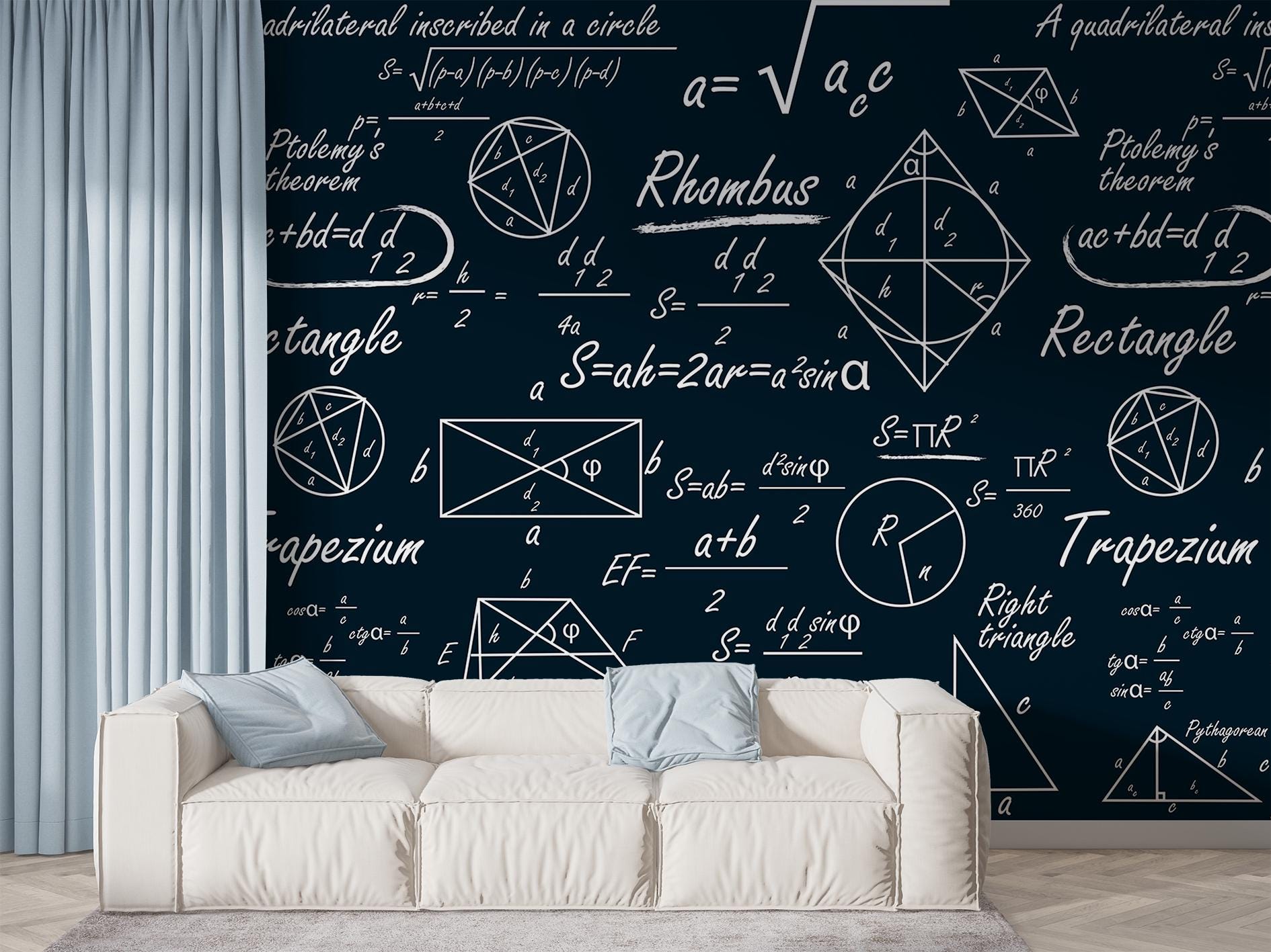 Math Symbols Wallpaper & Science Decor Wall Mural Mathematical Gift Art ...