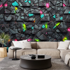 Geometric Gaming Wallpaper & Wall Art Mural Cubes Hi-Tech Decor Games Room Playroom Teen Peel and Stick Custom Size