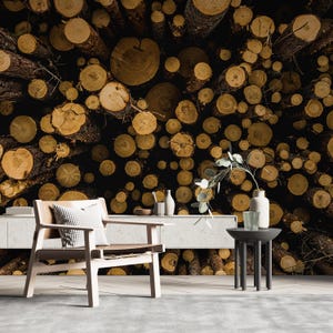 Tree Logs Wallpaper Rustic Brown Wood Wall Mural for Scandinavian Nature Wall Decor Mural Living Room Wallpaper