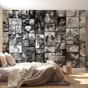 Black & White Anime Collage Wallpaper Japanese Manga Posters  Collage Mural Wall Art Mural Peel And Stick Playroom Wall Mural Decor