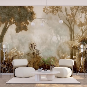 Vintage Wald Tapete Retro Sepia Wandkunst Wandbild Sepia Dschungel Ländliche Schale Wandbild Dekor und Stick Home Akzent Wohnzimmer Wandbild