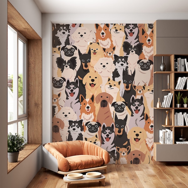 Dog Funky Wallpaper & Wall Mural Pets Nursery  Pattern Dogs Wall Art Peel and Stick Decor Home Self Adhesive