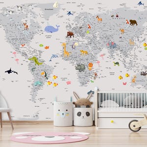 World Map Wallpaper For Nursery Kids Room World Map Wall Mural  Peel And Stick Playroom Kindergarten Wallpaper World Map Mural