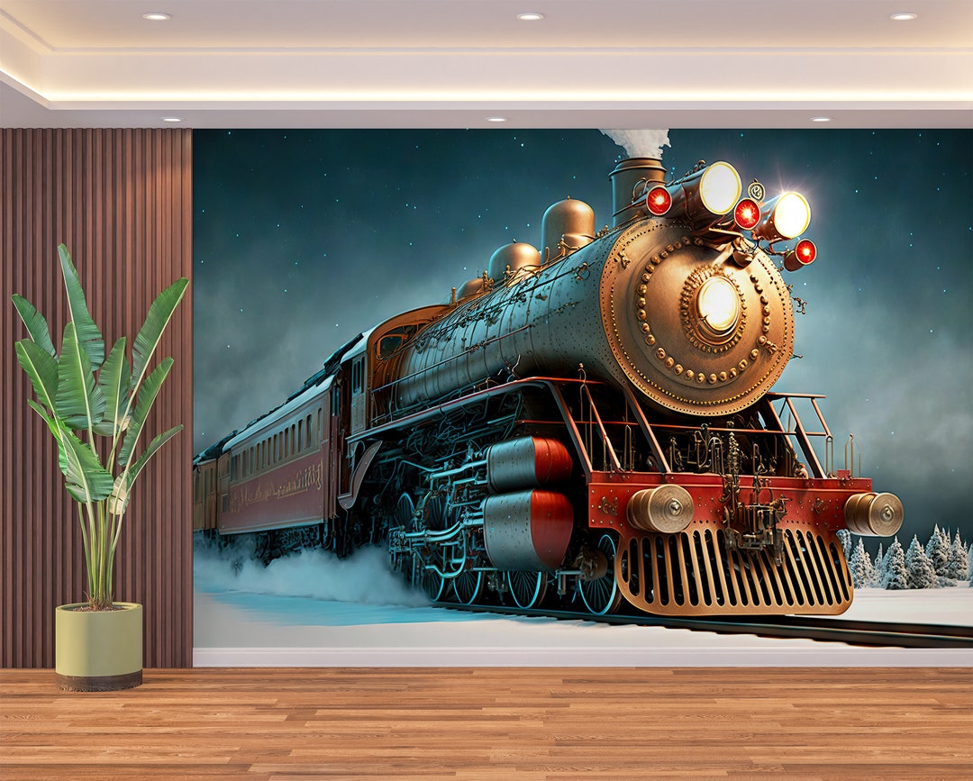 Polar Express Train Wall Art Mural Steam Engine & Wallpaper Peel and ...