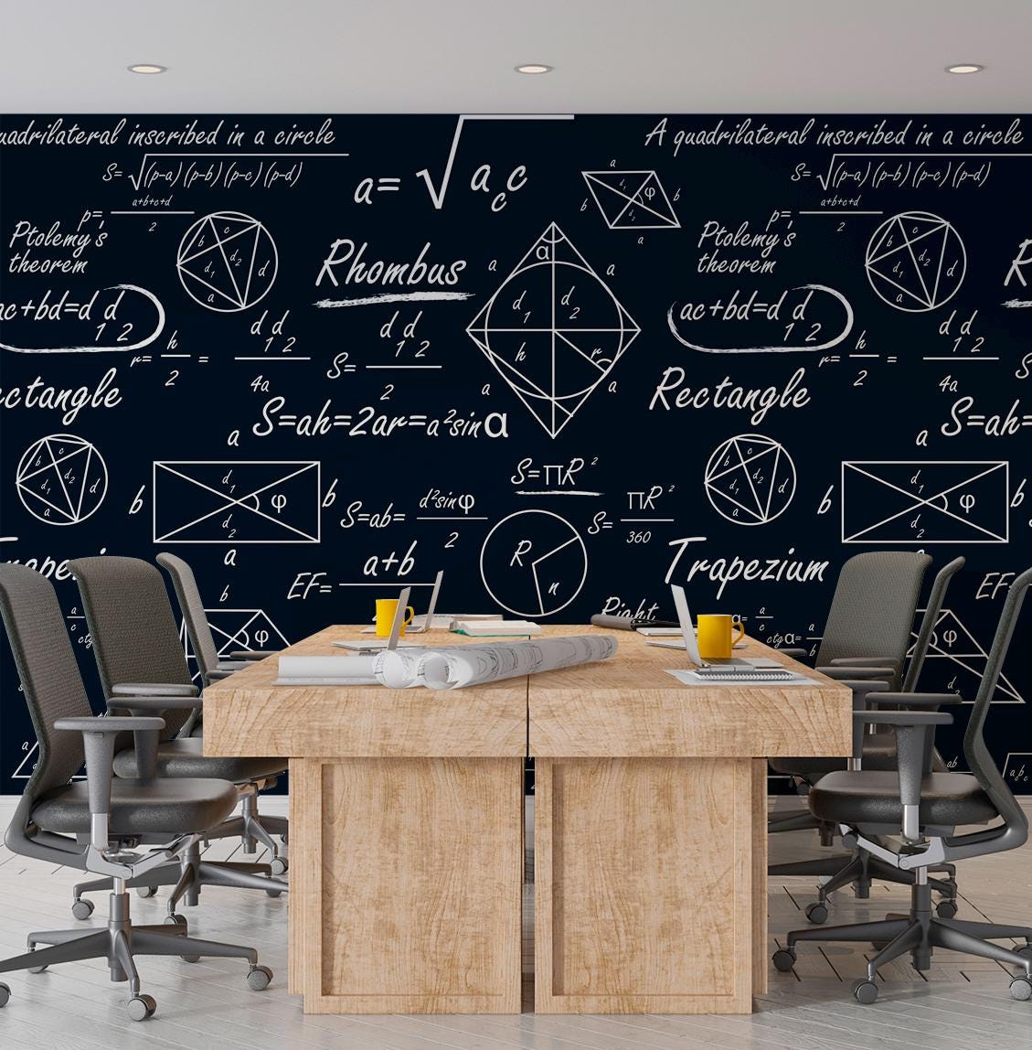 Math Symbols Wallpaper & Science Decor Wall Mural Mathematical Gift Art ...