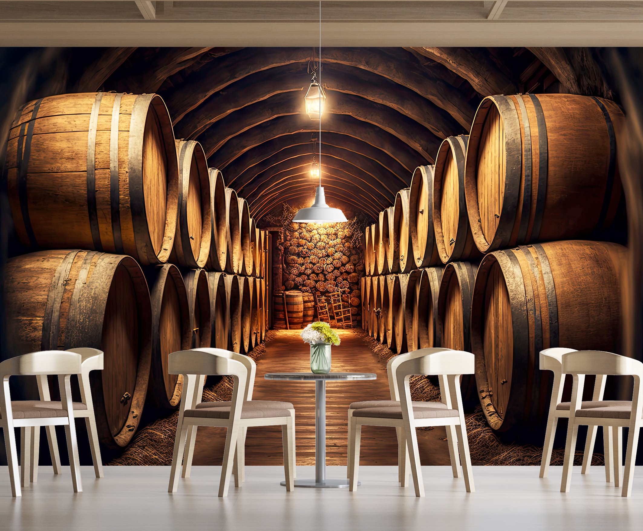 Wine Cellar Oak Barrel Wallpaper Mural - Peel and Stick Decor - Etsy Canada