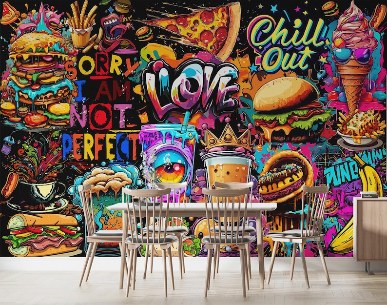 Street Food Art Wallpaper Graffiti Urban Street Art Wall Mural Food ...