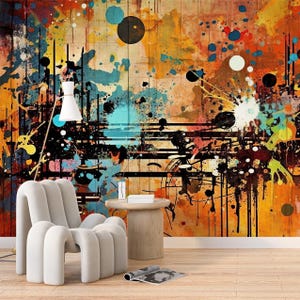 Urban Graffiti Backdrop Art Print Photomural Wallpaper Peel and Stick Large Wall Decal Abstract Urban Streat Art Graffiti Wallpaper Gift