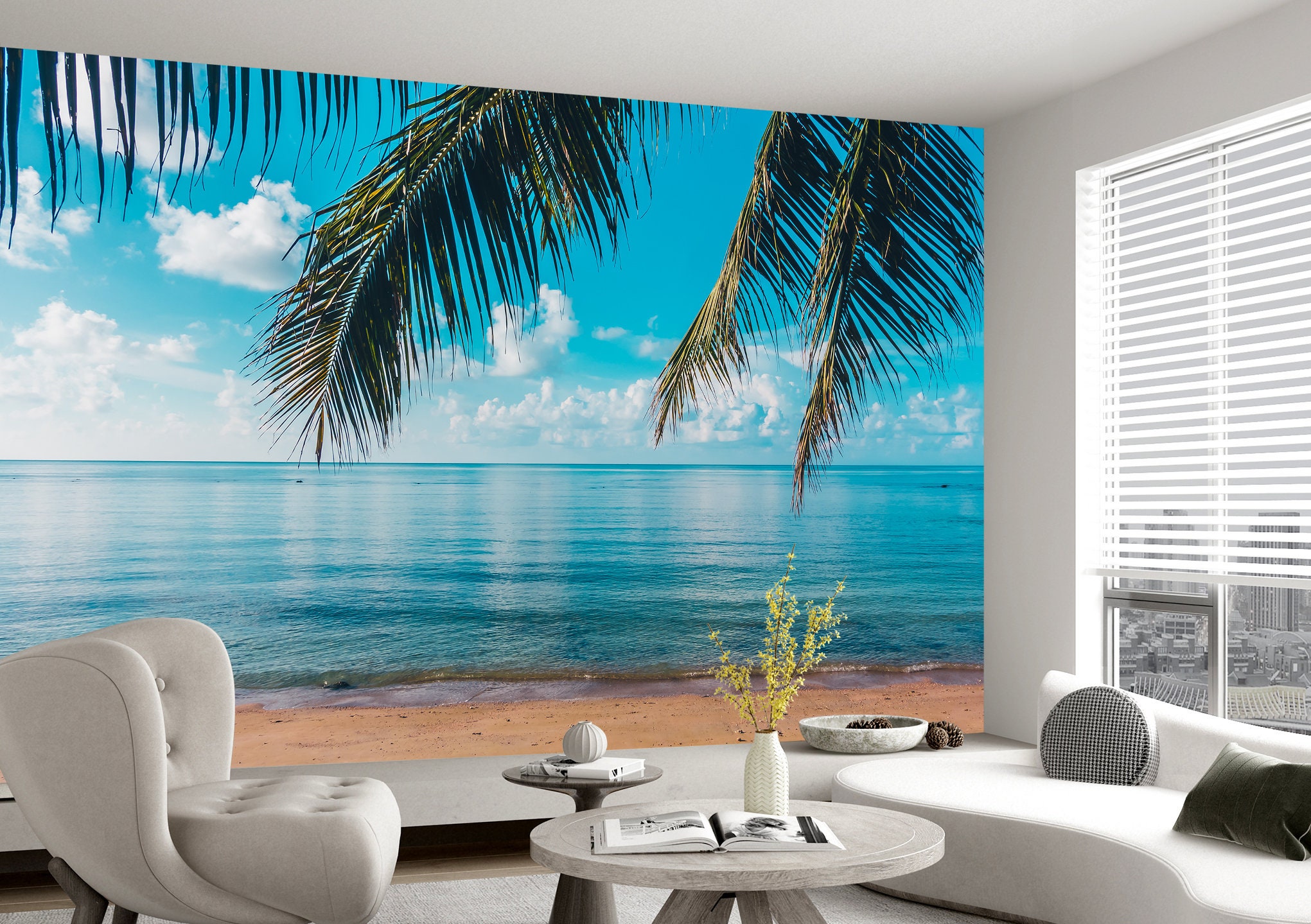 Tropical Beach Ocean Palm Wall Art Mural & Wallpaper Paradise - Etsy