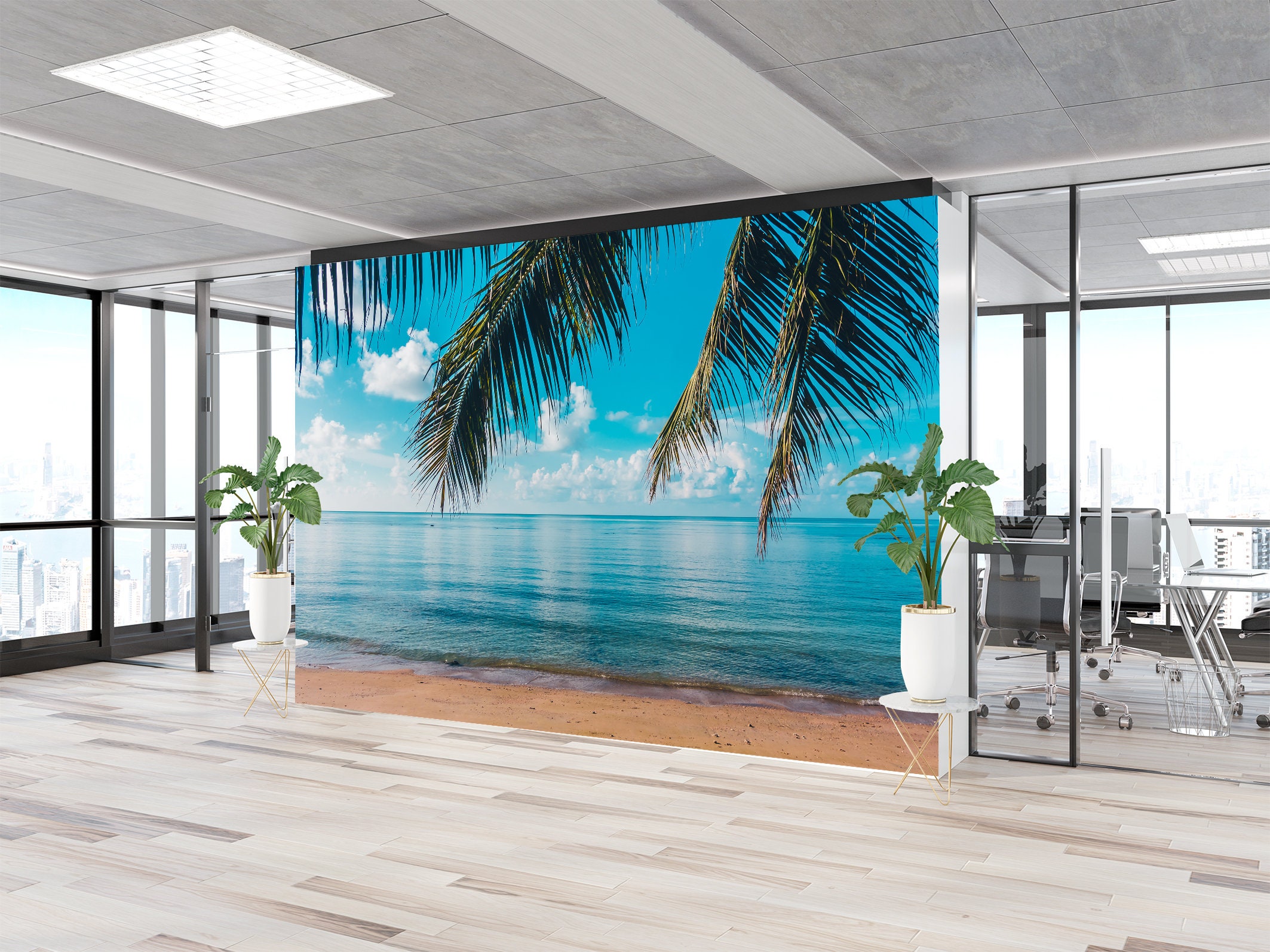 Tropical Beach Palm Tree Wallpaper Paradise Island Peel and Stick Mural ...
