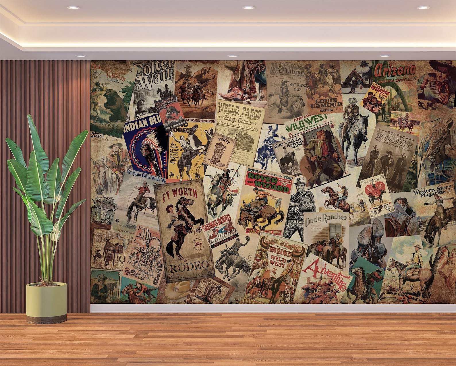 Western Rodeo Image Collages Retro Western Posters Wallpaper, Cowboy Rodeo Collage Wall Mural Peel ...